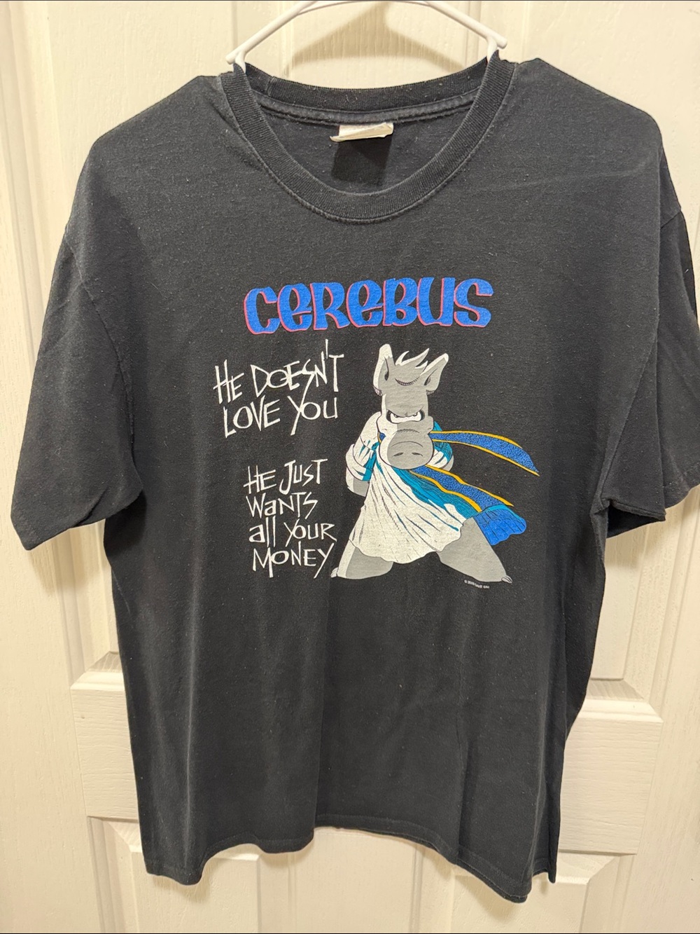 Hanes Black Cerebus The Aardvark Graphic Tee with Blue and White Accents Vintage